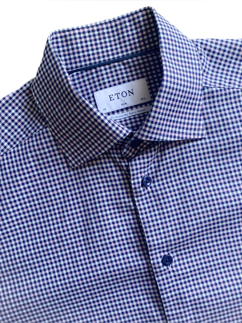 Eton Micro Check Slim Button Up Long Sleeve Purple Dress Shirt Size 15.5